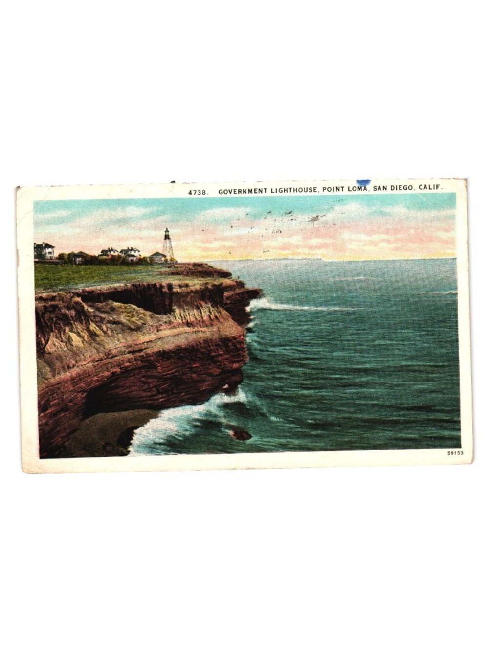 Vintage Lighthouse Point Loma San Diego CA Postcard Mailed 1927 Historic Coastal